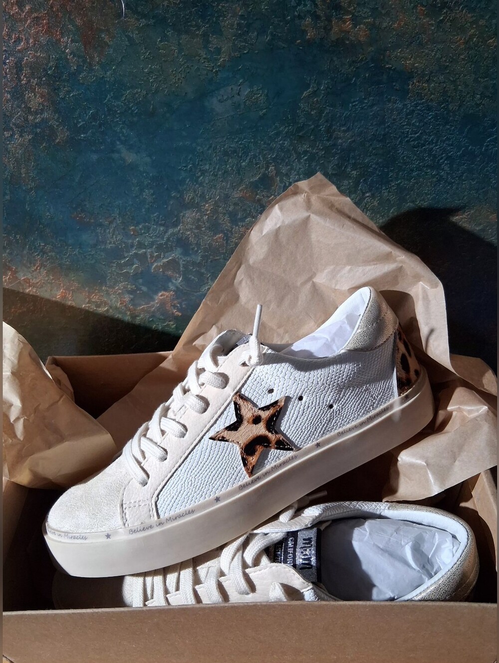 Mi.iM Beige Sneakers with Leopard Star Detail